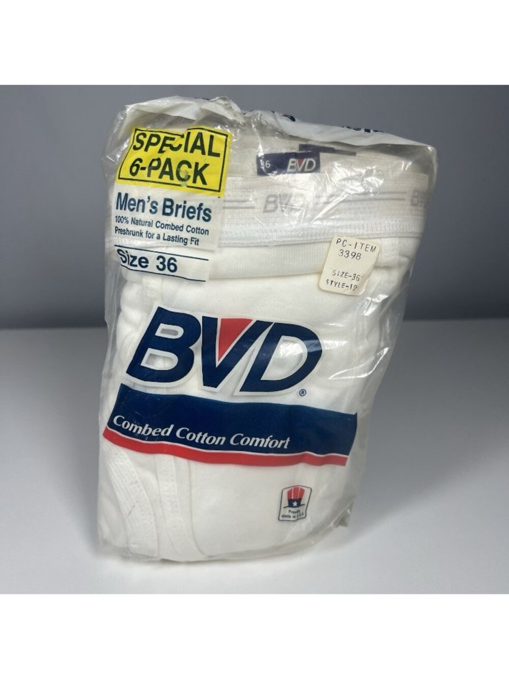 Vintage 80s BVD Mens Briefs Size 36 6 Pack White Cotton Made USA NOS